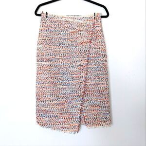 NWT H&M Textured Weave Wrap Over Knee Length Skirt Red Blue Orange 6